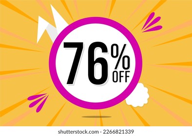 76 percent off. Orange banner with floating pink and white balloon for easter special offer and promotion.