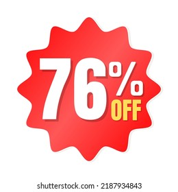 76% percent off(offer), shop now, red and yellow 3D super discount sticker, sale. vector illustration, 