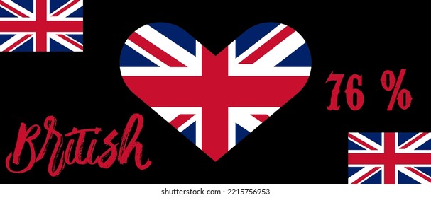 76% percentage British sign label with flag color.Blue, red color and black background. Vector art illustration.