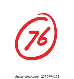 76 Punkte Testergebnis, sechsundsiebzig Prüfungsergebnisse, Vektorgrafik