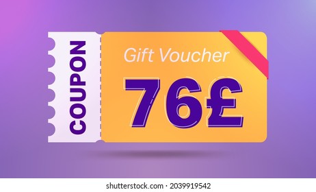 76 Pound coupon promotion sale for website, internet ads, social media.Big sale and super sale coupon code Pound 76 discount gift voucher coupon vector illustration summer offer ends weekend