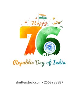 76 Republic Day of India. Greeting card, logo, poster banner design.