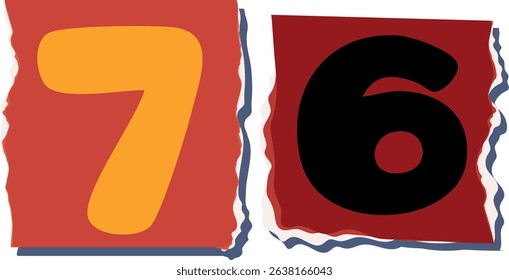 76 Retro torn paper number Design art