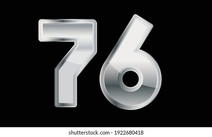 76 Silver Elegant Modern 3D Number