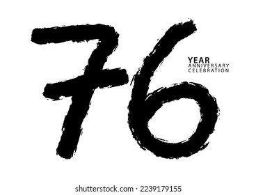 76 year anniversary celebration black color logotype vector, 76 number design, 76th Birthday invitation, logo number design vector illustration, black brushstroke illustration