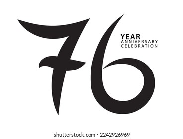 76 year anniversary celebration black color logotype vector, 76 number design, 76th Birthday invitation, logo number design vector illustration, graphic element, calligraphy font, typography logo