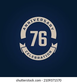 76 Year Anniversary Celebration with Golden Color for Celebration Event, Wedding, Greeting card, and Invitation Isolated on Blue Background