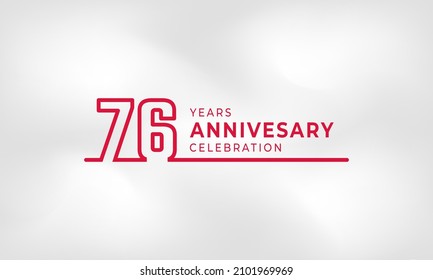 76 Year Anniversary Celebration Linked Logotype Outline Number Red Color for Celebration Event, Wedding, Greeting card, and Invitation Isolated on White Texture Background