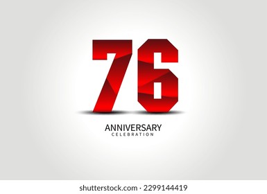 76 Year Anniversary Celebration Logo red vector, 76 Number Design, 76th Birthday Logo, Logotype Number, Vector Anniversary For Celebration, Invitation Card, Greeting Card. logo number Anniversary