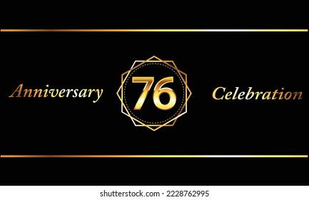 76 Year Anniversary celebration Vector Design with gold hexagonal shape. 76th Anniversary celebration. Gold Luxury Banner of 76 Anniversary celebration.