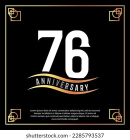 76 year anniversary logo design white golden abstract on black background with golden frame template illustration