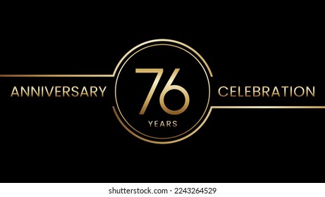 76 year anniversary. Anniversary template design with golden ring. Logo Vector Illustration
