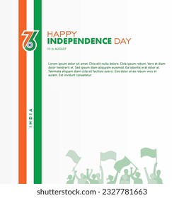 76 year Happy independence day India, 15th August, Template for Poster, Banner, Advertising, or Greeting card