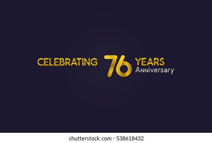 76 Years Anniversary Celebration Logo, Yellow, Isolated on Dark Purple Background