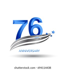 76 years anniversary. celebration logo design with swoosh and star