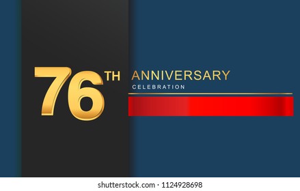 76 years anniversary celebration logotype golden color with red ribbon elegant design for anniversary celebration, invitation card, and greeting card.
