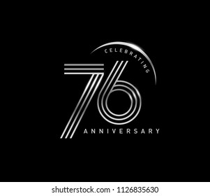76 years anniversary celebration logotype with line number style silver color isolated on black color. vector anniversary for celebration, invitation card, and greeting card