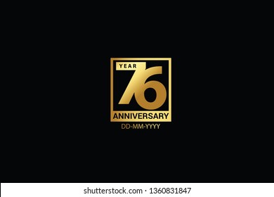 76 years anniversary celebration logotype. anniversary logo with golden and Spark light white color isolated on black background, vector design for celebration, invitation and greeting card-Vector