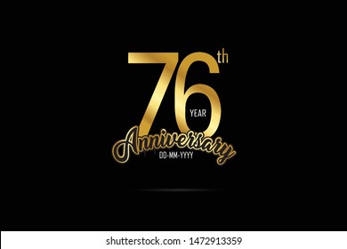 76 years anniversary celebration logotype. anniversary logo with golden Ribbons isolated on black backgrounds, for Birthdays, Invitation, Banner Card - Vector