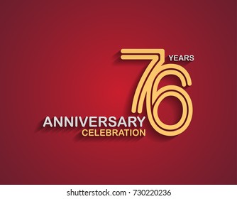 76 years anniversary celebration logotype with linked number gold and silver color isolated on red color. vector anniversary for celebration, invitation card, and greeting card