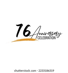 76 Years Anniversary Celebration Vector Template, Black Lettering Numbers with brush drawing hand drawn sketch, number logo design vector illustration