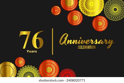 Celebración del 76 años. Plantilla de diseño de vectores. diseño vectorial dorado para invitación a celebración o tarjeta de saludo.