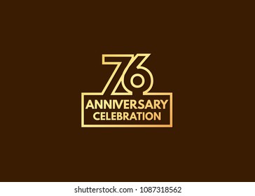 76 years anniversary design, with number formed from line connected with gold square  for celebration event isolated on brown background