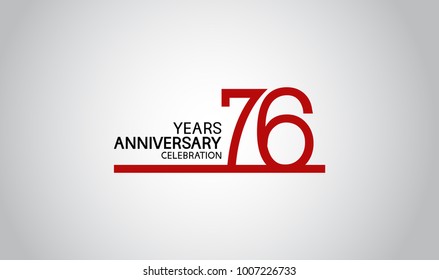 76 years anniversary design with simple line red color isolated on white background for celebration
