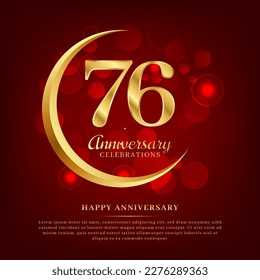 76 years anniversary with golden moon and red shiny background added with text for congratulations words