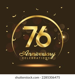 76 years anniversary Half moon anniversary with confetti and a light gold effect on a black and brown background
