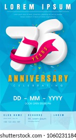 76 years anniversary invitation card or emblem - celebration template design , 76th anniversary modern design elements with  background polygon and pink ribbon - vector illustration.
