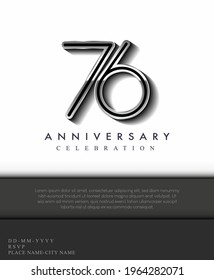 76 Years Anniversary Invitation and Greeting Card Silver Colored with Flat Design and Elegant, Isolated on white Background. Vector illustration.