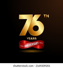 76 years anniversary logo with red ribbon for booklet, leaflet, magazine, brochure poster, banner, web, invitation or greeting card. Vector illustrations.