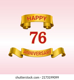 76 years anniversary logo template. Red numbers with golden ribbon.