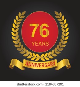 76 years anniversary logo template. gold numbers with golden ribbon.