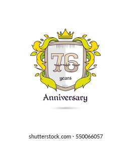 76 Years Anniversary Logo Using Heraldic Theme, Colorful and Isolated on white background