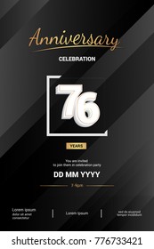 76 Years Anniversary Logotype with 3d white number isolated on black abstract background