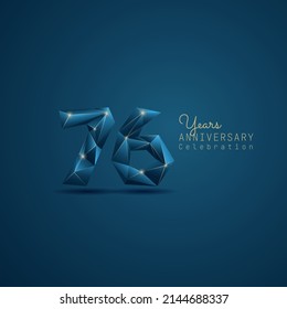 76 years anniversary logotype with blue low poly style. Vector Template Design Illustration.