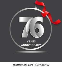 76 years anniversary logotype design with red ribbon, Vector template for celebration company event, greeting card, and invitation card