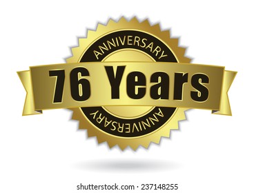 "76 Years Anniversary" - Retro Golden Ribbon, EPS 10 vector illustration
