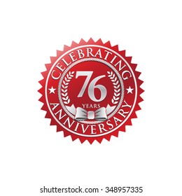 76 years anniversary silver red badge logo