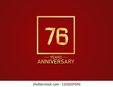 76 years anniversary with square golden colored, isolated on red background