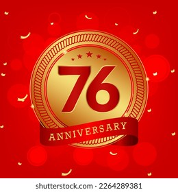 76 years anniversary. Anniversary template design concept with gold and red colors , design for event, invitation card, greeting card, banner, poster, flyer, book cover and print. Vector Eps10