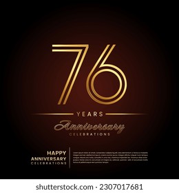76 Jahre Jubiläum, Jubiläumsvorlagendesign mit Doppelzeilennummer und goldenem Text für Geburtstagsfeier, Einladung, Bannerposter, Flyer und Grußkarte, Vektorvorlage