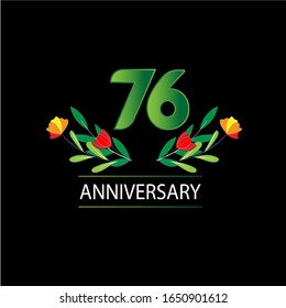 76 Years anniversary. Vector design greeting card with decorative floral for celebration