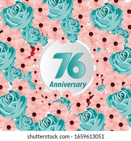 76 años de aniversario. Tarjeta de saludo decorativa floral para celebración