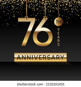76 years anniversary, vector design for anniversary celebration with gold color on black background, simple and luxury design. logo vector template