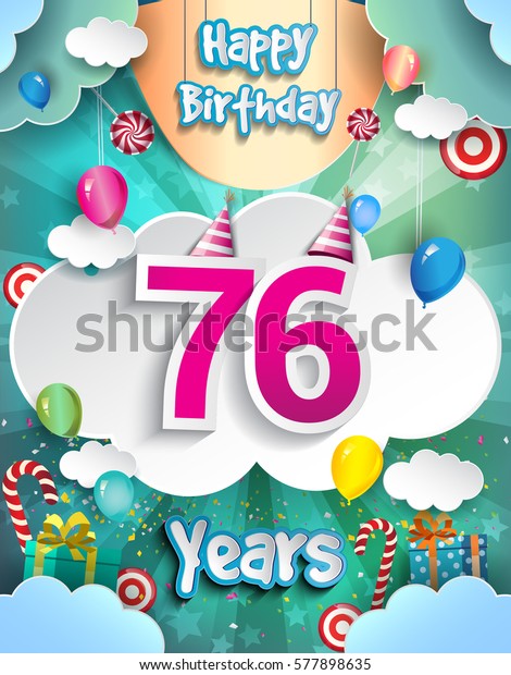 76 Years Birthday Design Greeting Cards Stock Vector (Royalty Free ...