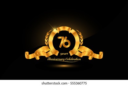 76 years golden anniversary logo celebration with ribbon and laurel.