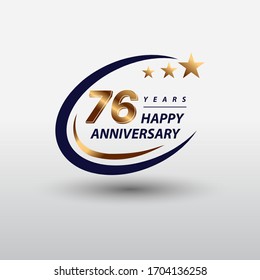 76 years golden happy anniversary logo celebration vector graphic